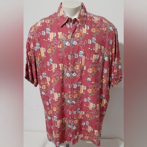 Caribbean Hawaiian Silk Blend Cruise Beach Floral Drink Short Sleeve Shirt 2XL